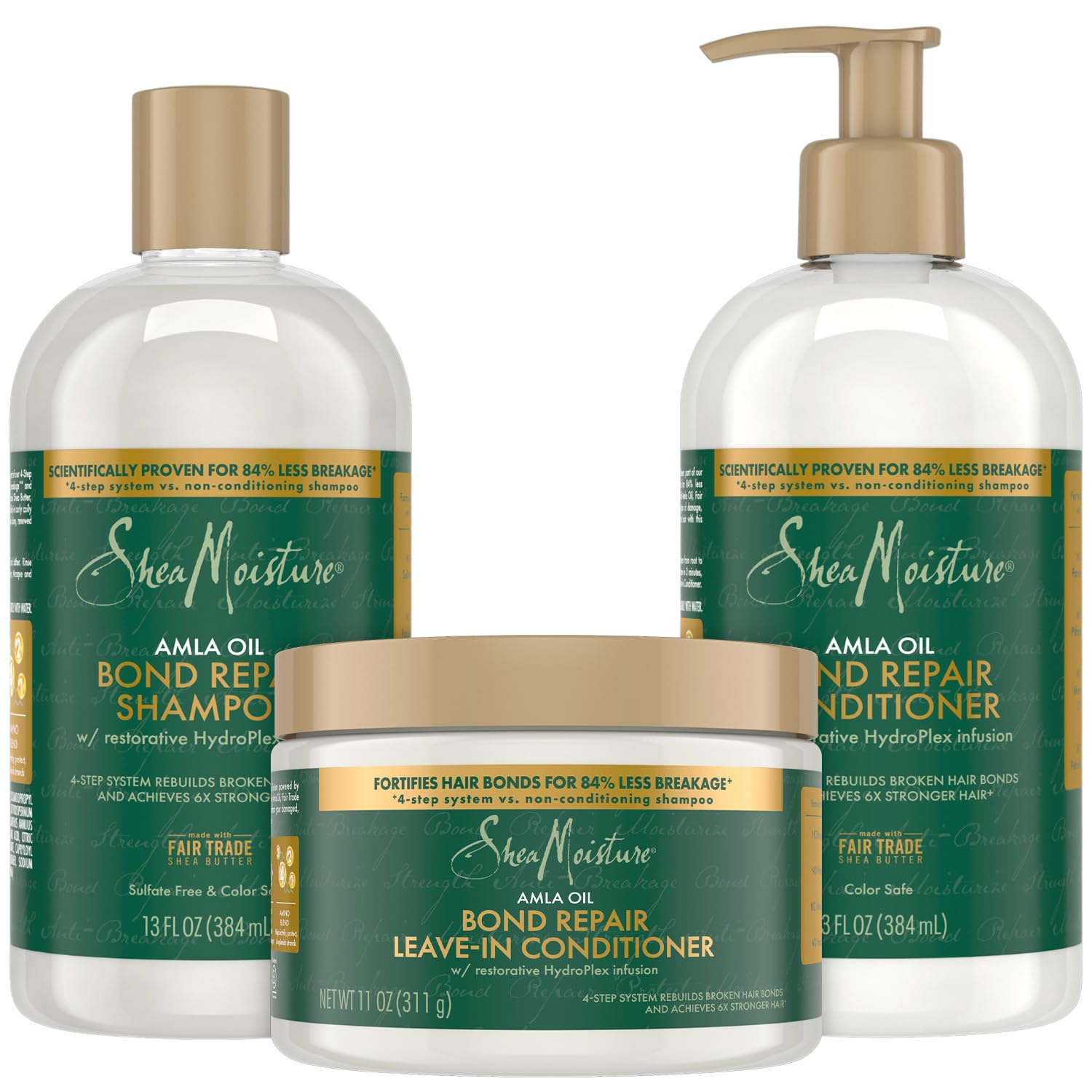 SheaMoisture Bond Repair Shampoo, Conditioner & Leave-In Bundle – Amla Oil Treatment for Dry, Damaged Hair, Anti-Frizz Products for Curly Hair